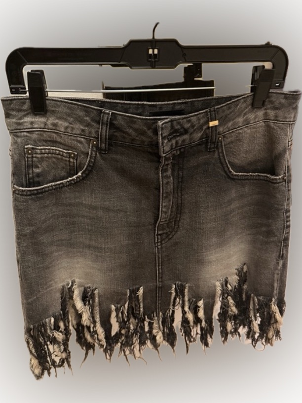Distressed Fringe Denim Skirt - Women's